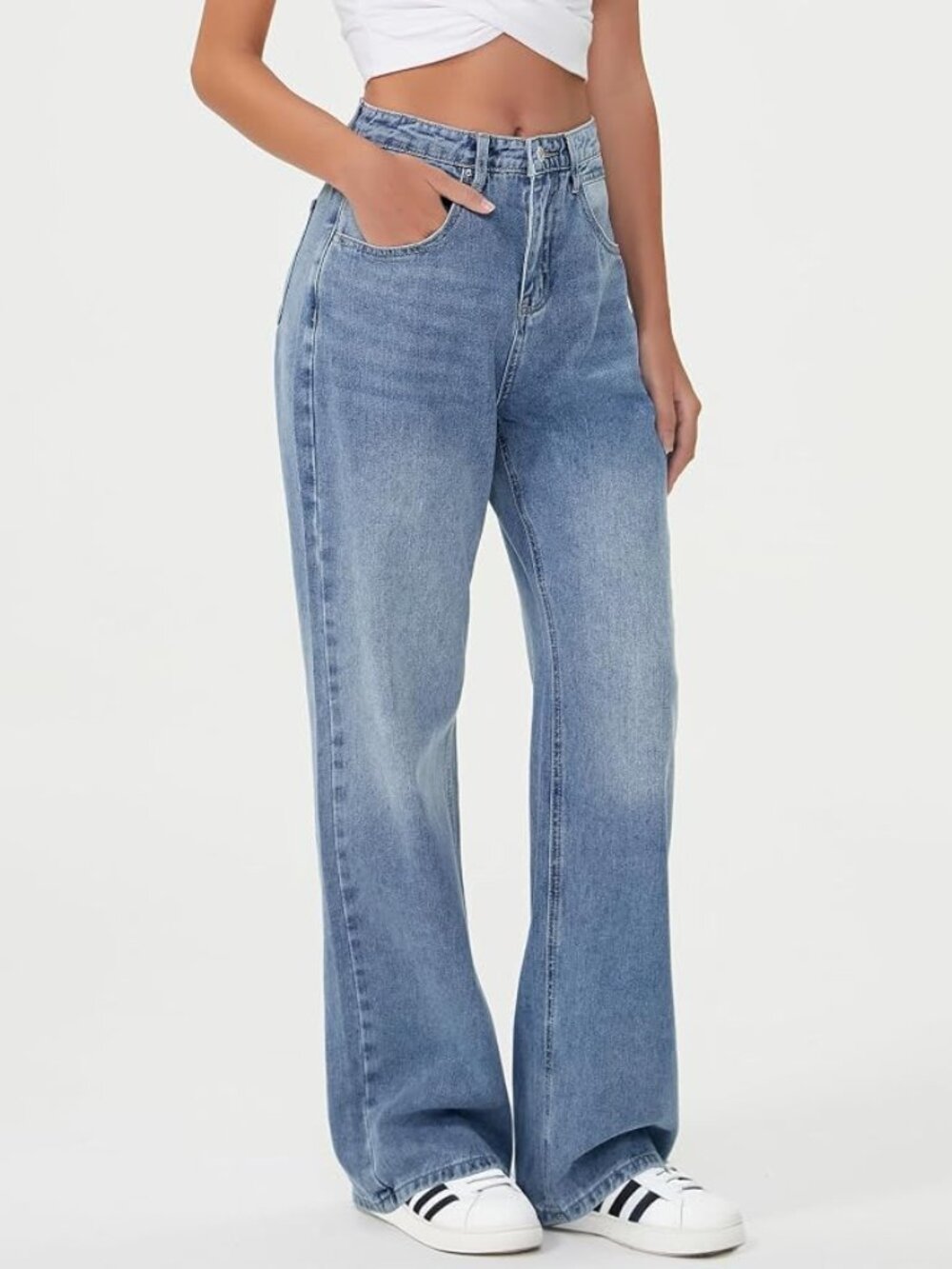 HDLTE High Rise Wide Leg Jeans Women's Small Light Wash Stretch Denim